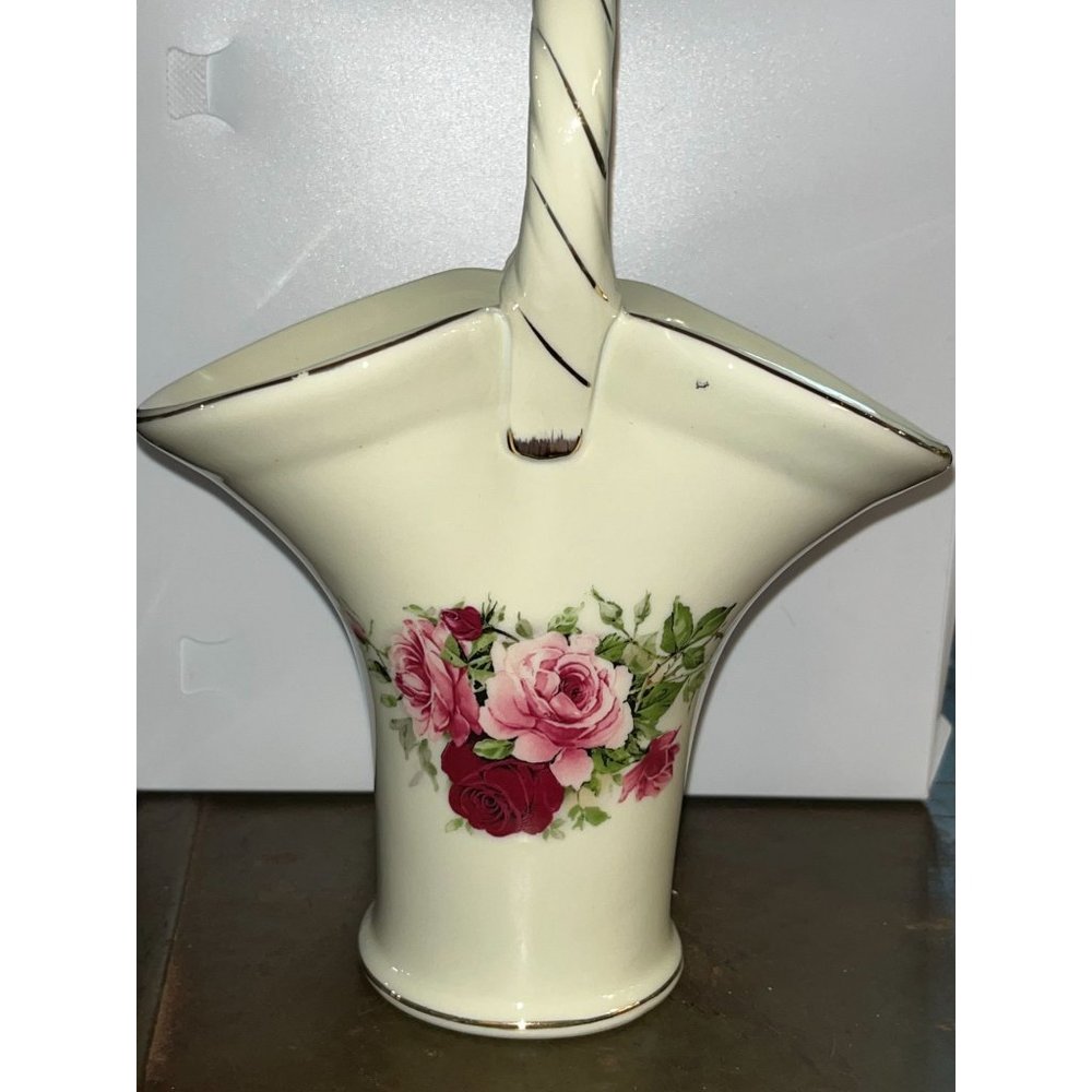 Formalities By Baum Brothers Porcelain Basket Vase with Roses
